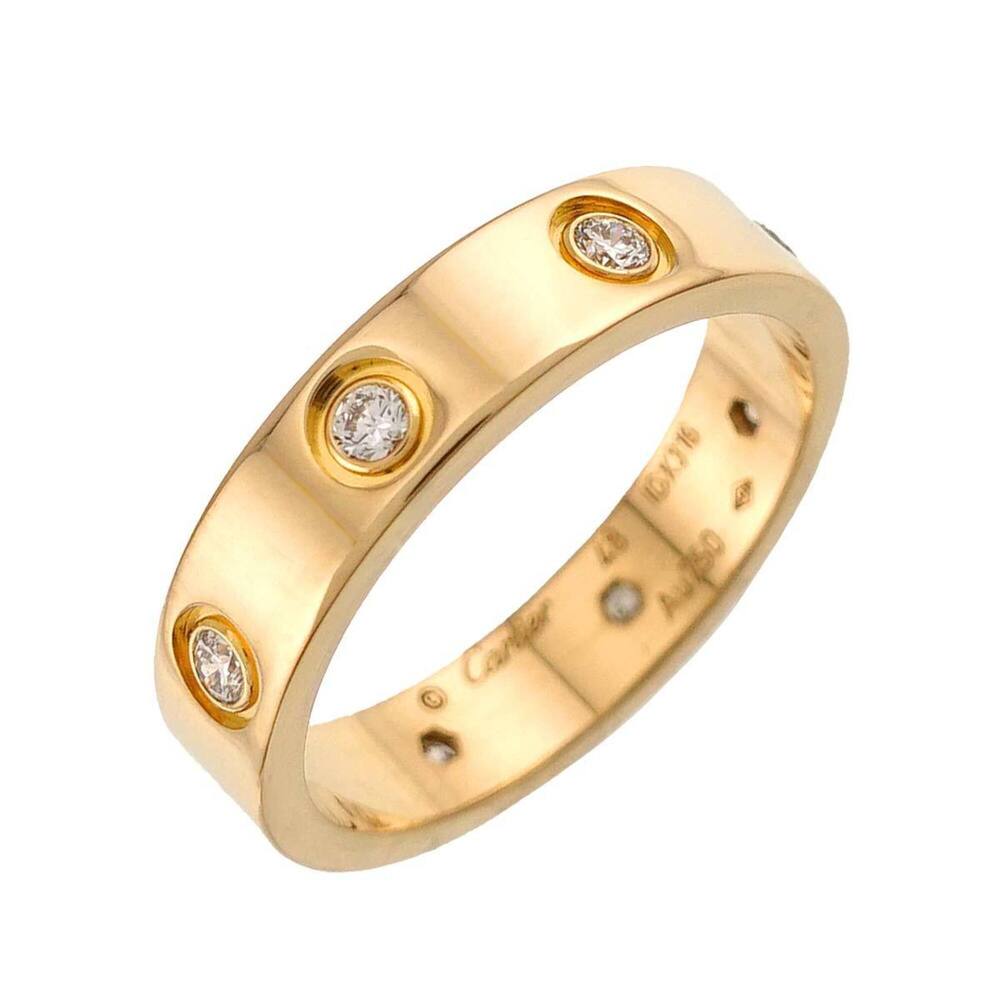 Cartier Mini Love Ring #48, Full Diamond, 18K Yellow Gold (750)